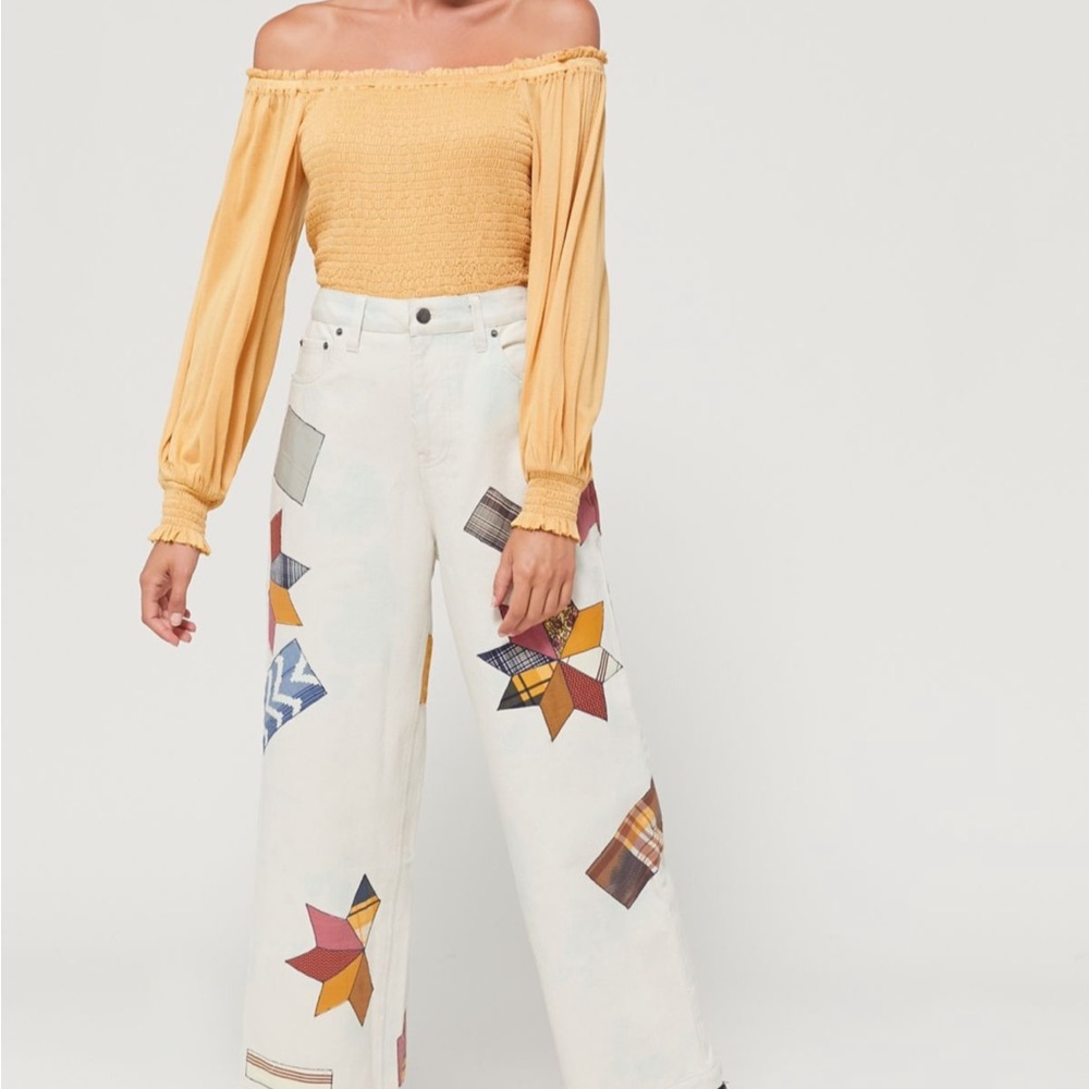 Kimchi Blue Patchwork High-Waisted Wide Leg Jean - Urban Outfitters